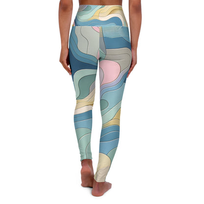 Abstract Pastel Leggings - Stunning rear view of the modern aesthetic design featuring gentle pastel colours and abstract shapes, perfect for a chic and comfortable look.