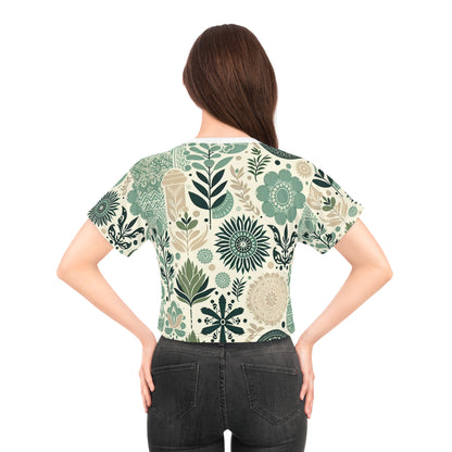 Luxurious Contemporary Pastel Green Block Print Crop Top from Dazzling Dreams Studio, showcasing its stylish design and versatility, perfect for pairing with high-waisted skirts or jeans.