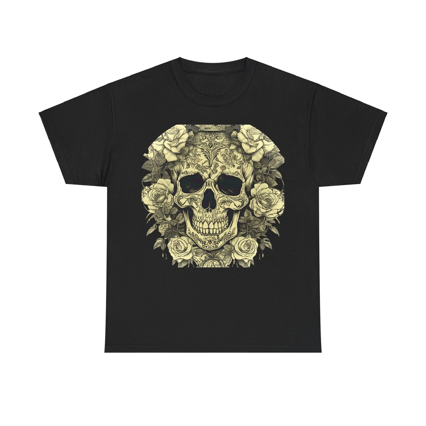 Skulls and Roses Cotton Tee, Unisex Graphic Shirt, 7 color choice