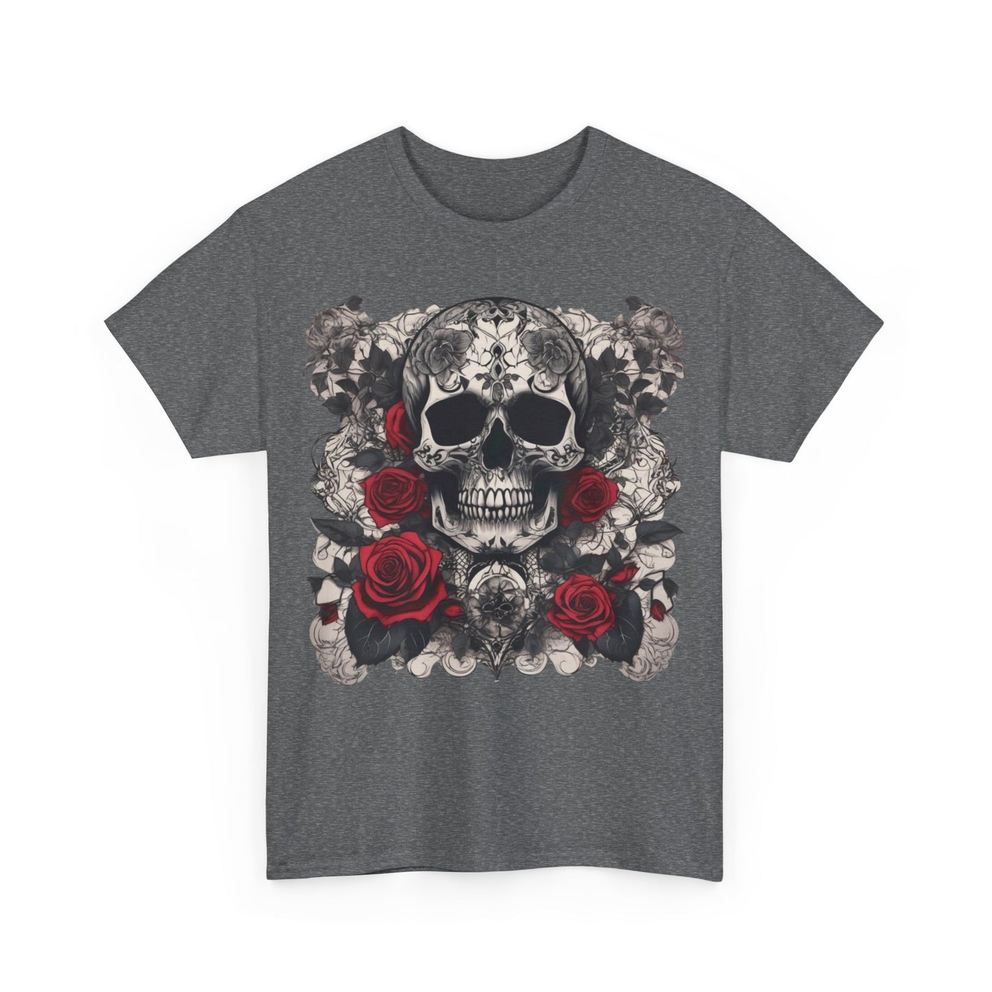 Skulls and Roses Cotton Tee, Unisex Graphic Shirt, 7 color choice