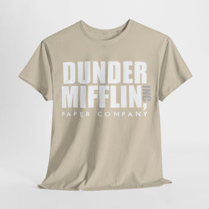 Dunder Mifflin Logo Graphic T-Shirt, Elegant Urban Unisex Cotton Tee in Beige showcasing the distinctive logo of the beloved Scranton-based paper company.