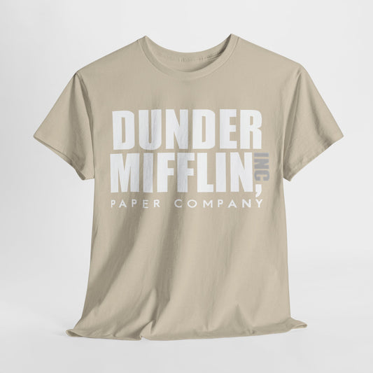 Dunder Mifflin Logo Graphic T-Shirt, Elegant Urban Unisex Cotton Tee in Beige showcasing the distinctive logo of the beloved Scranton-based paper company.