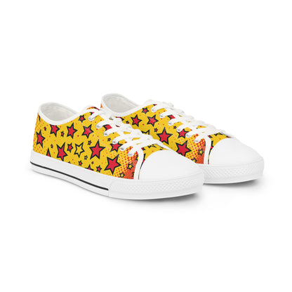 Zara Thunderstrike Lowtop Sneakers for Men by Dazzling Dreams Studio featuring vibrant pop art design with striking red and yellow accents.
