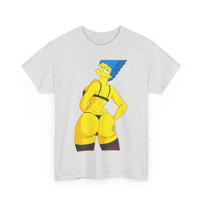 Marge Simpson Curvaceous Charm Graphic Unisex Graphic Tee Shirt featuring a vibrant illustration of Marge in a stylish pose, showcasing her iconic features and playful spirit.