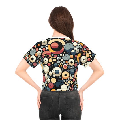 Versatile styling options of the Emerson Belleau Blob Pattern Crop Top from Dazzling Dreams Studio, suitable for both casual and upscale occasions.