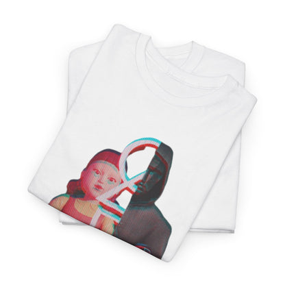 Luxury white graphic t-shirt showcasing vibrant Squid Game imagery, combining artistic flair with contemporary style for the discerning wearers.
