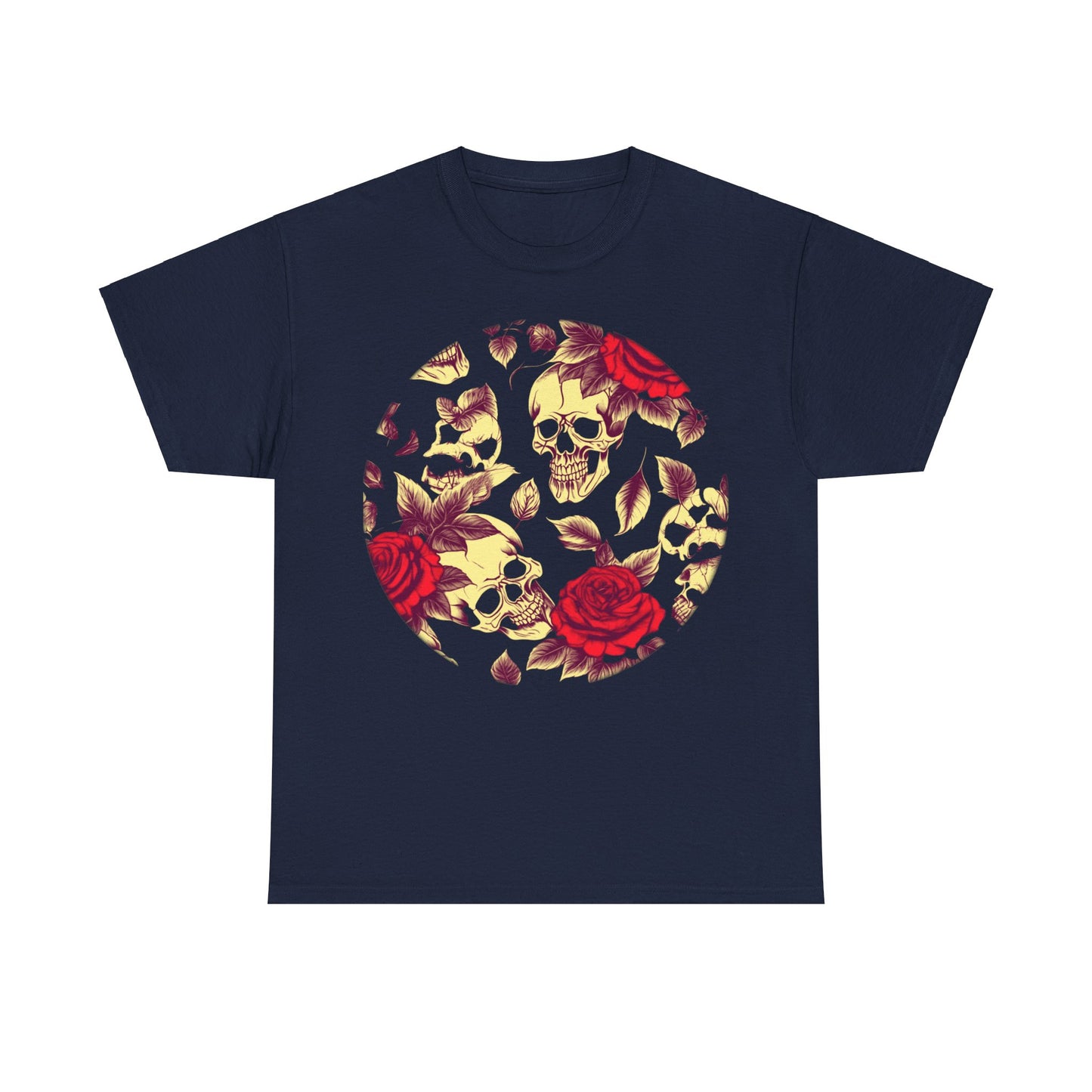 Skulls and Roses Cotton Tee, Unisex Graphic Shirt, 7 color choice