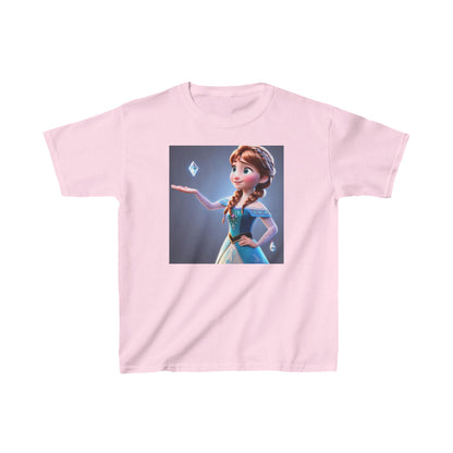 Kids Frozen Anna Heavy Cotton T-Shirt in delightful pink showcasing Anna from Disney's Frozen, a stylish choice for your little princess.