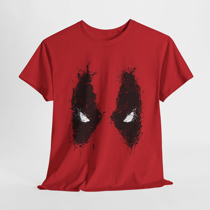 Deadpool Eyes Graphic Tee - Unisex Red T-Shirt featuring a bold design of Deadpool's eyes, elegantly crafted on luxurious fabric, perfect for making a striking fashion statement.