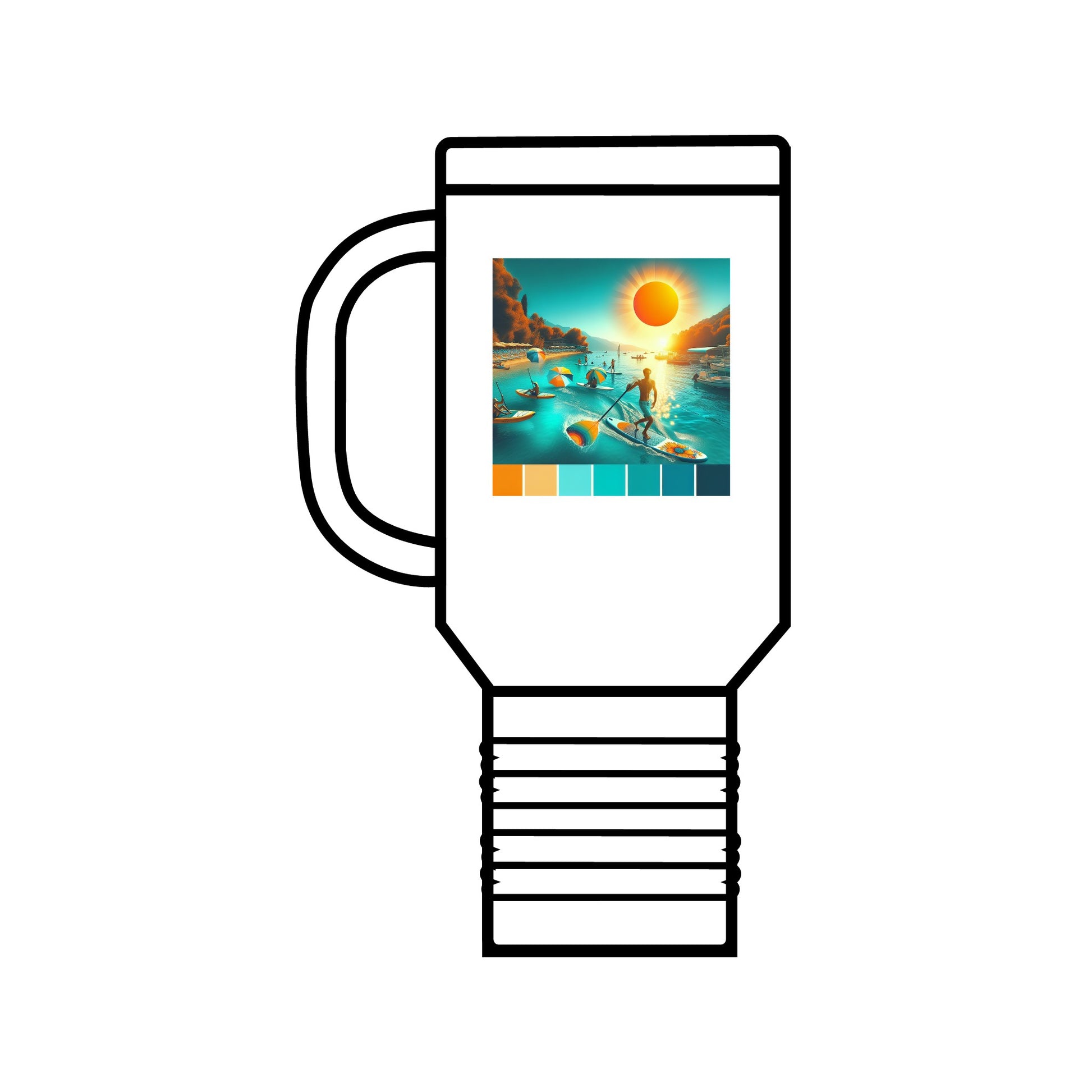 Refined Fantasy Paddleboarding 40Oz Insulated Travel Mug in white, featuring vibrant paddleboarding scene. Perfect for gifting and enhancing drink experiences.