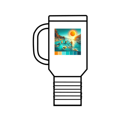 Refined Fantasy Paddleboarding 40Oz Insulated Travel Mug in white, featuring vibrant paddleboarding scene. Perfect for gifting and enhancing drink experiences.