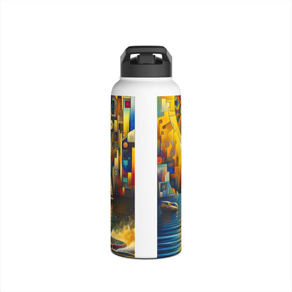 Chic Fantasy Paddleboarding Stainless Steel Water Bottle with a spacious design, accentuated by abstract artwork, perfect for keeping drinks cool on paddleboarding excursions.