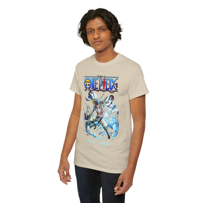 Men's high-quality One Piece t-shirt illustrated with Edward Newgate, demonstrating intricate design and bold colours, ideal for casual and streetwear fashion.