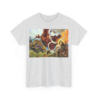 Front view of the Discworld Guards! Guards! Graphic Unisex T Shirt Tee showcasing an intricately designed illustration inspired by Terry Pratchett’s Discworld.