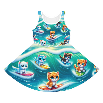 Lily Hemsworth Girls' AOP Pencil Sundress featuring whimsical kitten print by Dazzling Dreams Studio, perfect for summer playdates.