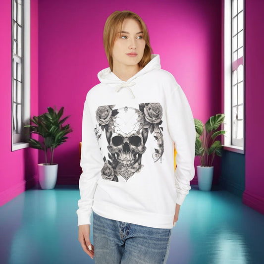 Unisex Lightweight Hooded Sweatshirt unique designer skull and roses