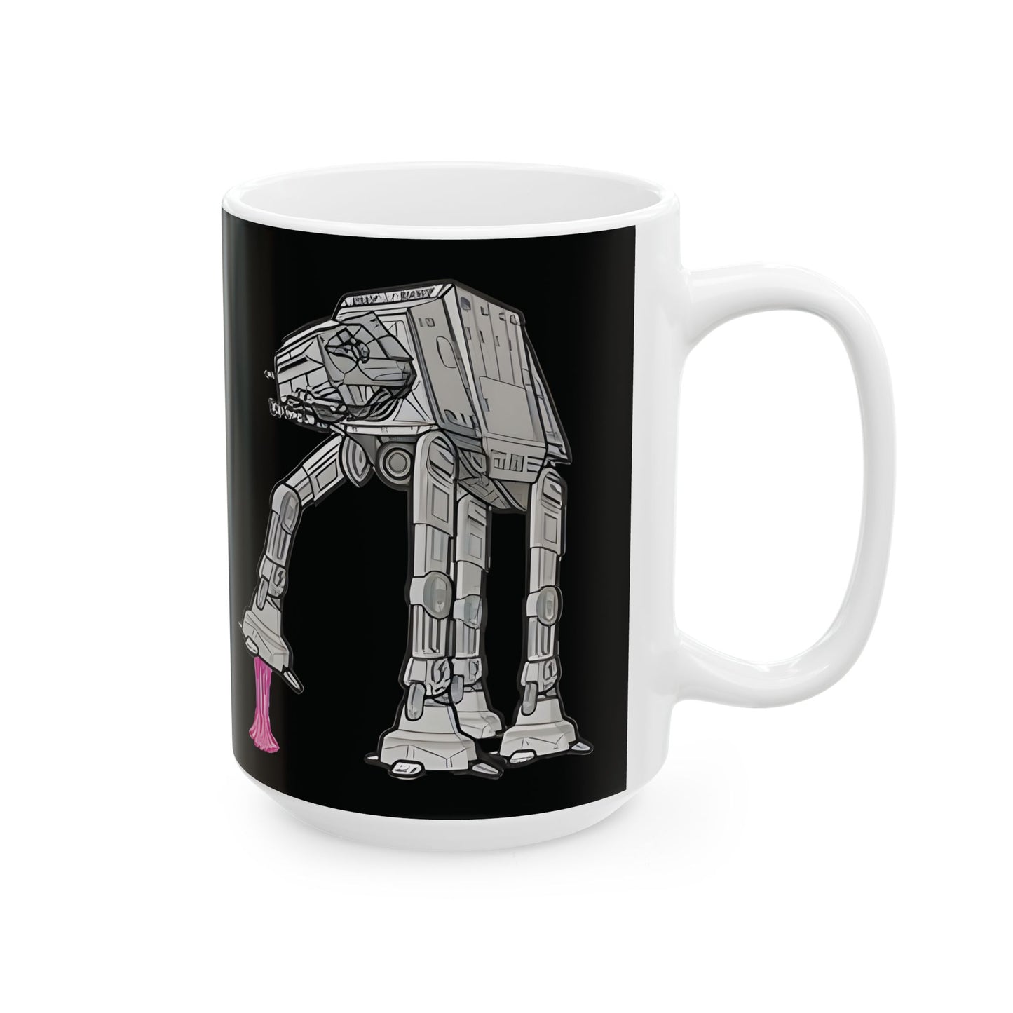 The Rebel Gum Star Wars Funny AT AT Coffee Mug, perfect for office shenanigans, illustrating humour and nostalgia with its cheeky, style-driven design.