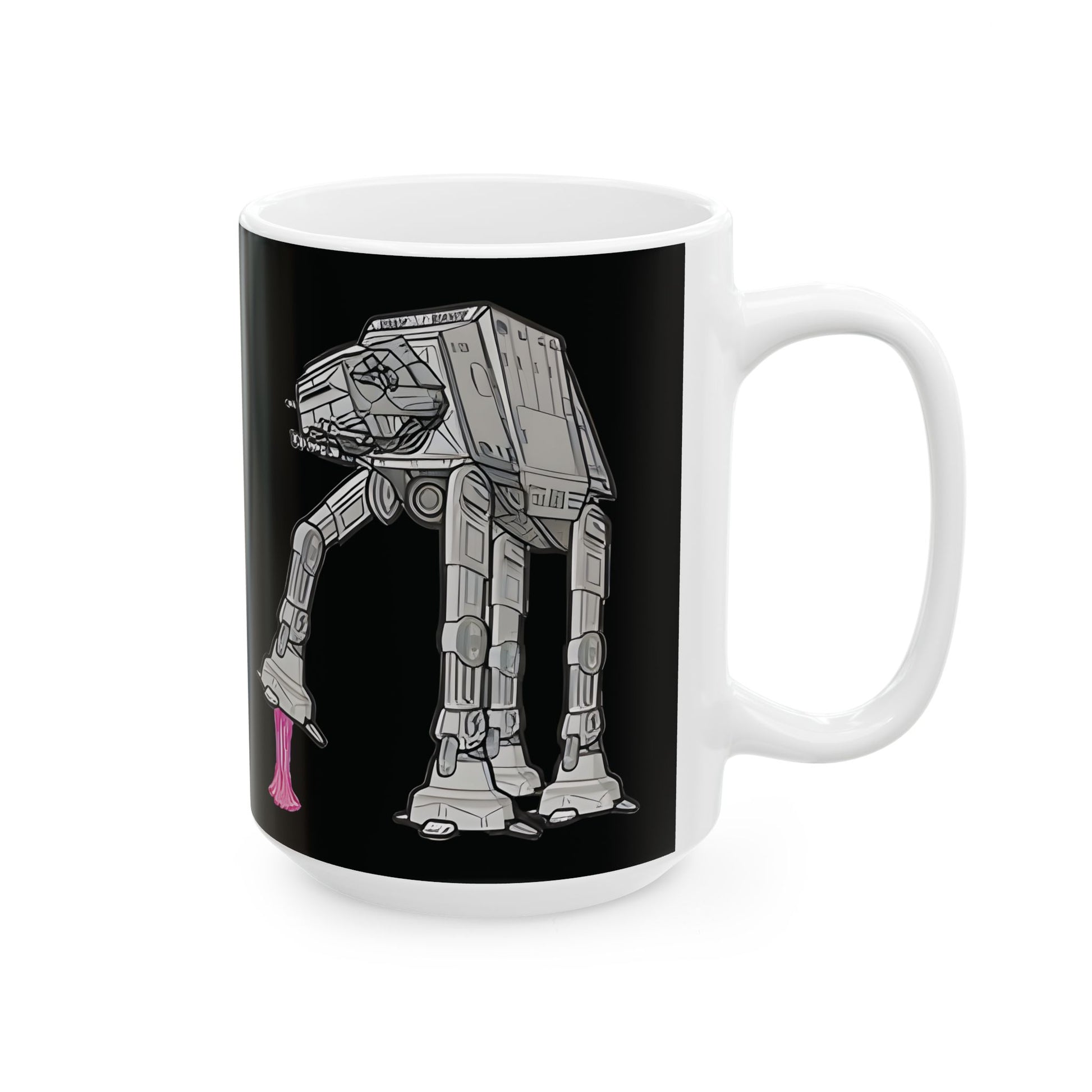 The Rebel Gum Star Wars Funny AT AT Coffee Mug, perfect for office shenanigans, illustrating humour and nostalgia with its cheeky, style-driven design.