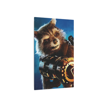 Chic Marvel Guardians of the Galaxy Rocket Metal Art Poster highlighting Rocket Raccoon, an exquisite accent for any room, combining art and fandom in a sophisticated manner.