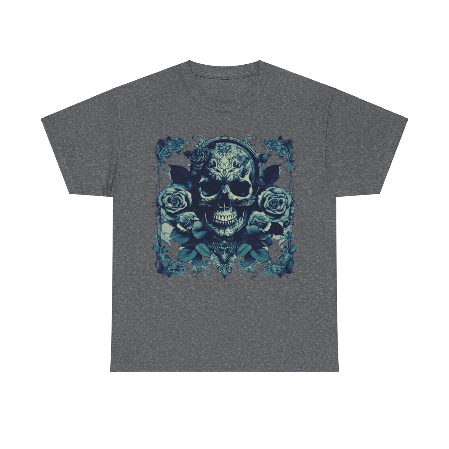 Skulls and Roses Cotton Tee, Unisex Graphic Shirt, 7 color choice