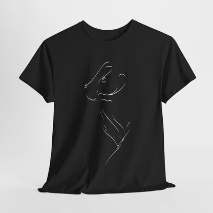 Elegant unisex graphic t-shirt featuring a minimalist sketch design of an animal's profile, ideal for casual outings with a whimsical touch.