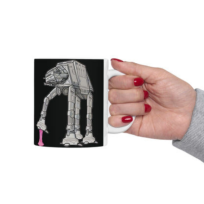 Rebel Gum Star Wars Heat Changing AT-AT Coffee Mug held by a person, showcasing a unique and humorous design perfect for both office and home use.