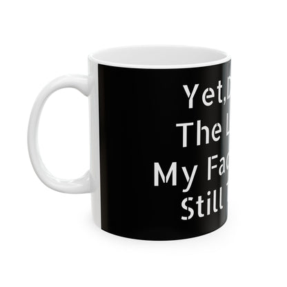 Close-up shot of the Cheeky Inappropriate Slogan Ceramic Mug, displaying a cheeky slogan in a luxurious black finish, ideal for thoughtful gifting and office decor.