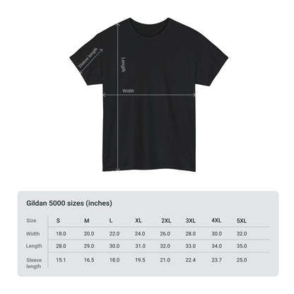 Size measurement chart for the Skulls and Roses Cotton Tee, detailing dimensions in inches for a perfect fit in this unisex graphic shirt.
