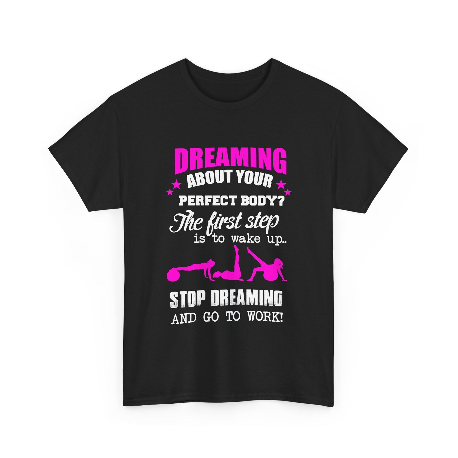 Stylish front view of a black women's motivational t-shirt featuring inspiring text, tailored for motivation and a confident look.