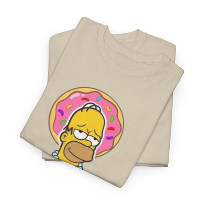 Buddha Homer Simpson Funny Graphic Unisex T Shirt TEE Mens Womens Urban, featuring Homer Simpson in a serene pose with a pink donut halo, embodying humour and enlightenment, ideal for stylish casual wear.