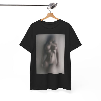 Sophisticated black t-shirt with an artistic print of a blurred female form, designed for those who value creativity and individuality in fashion.