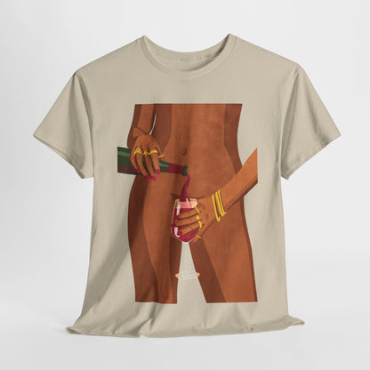 Vibrant Wine Glass Womens Graphic T-Shirt Urban Cotton Tee featuring a playful and elegant design with a slender figure pouring wine into a glass, adorned with gold rings, perfect for art and wine enthusiasts.