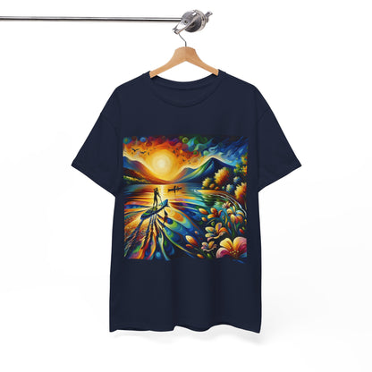 Luxury paddle boarding T-shirt from Dazzling Dreams Studio featuring an exquisite design for nature lovers and adventure seekers.