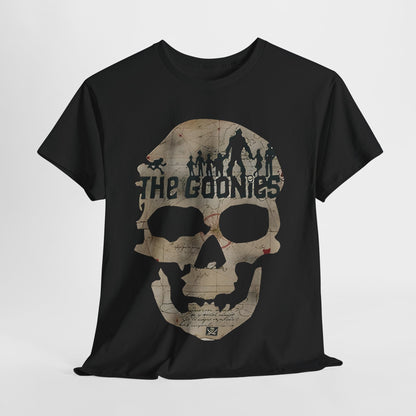 The Goonies Graphic T-Shirt showcasing a striking skull design, perfect for fans of the iconic film. This unisex cotton tee combines urban style and nostalgic charm, making it a luxurious addition to any wardrobe.