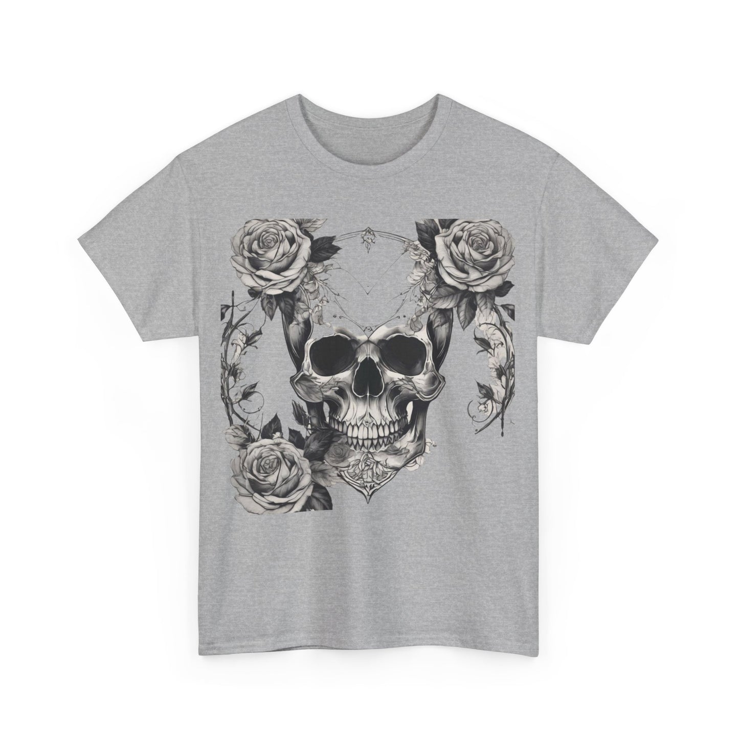 Skulls and Roses Cotton Tee, Unisex Graphic Shirt, 7 color choice