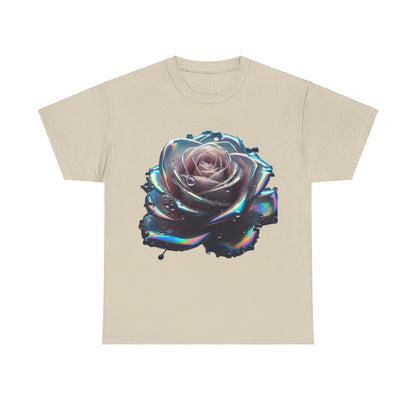 Ethereal Rose Tee Unisex Graphic T-Shirt in natural tone, featuring an intricately designed iridescent rose, perfect for a luxurious casual look.