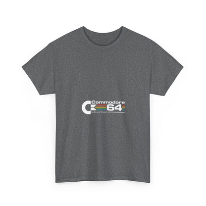 Front view of the grey Commodore 64 Retro Christmas Graphic T-Shirt, highlighting its stylish retro design and unisex comfort for any occasion.