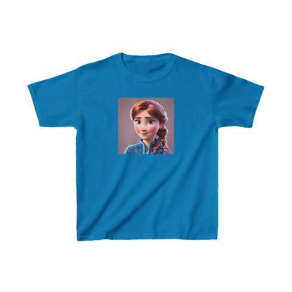 Kids Frozen Anna Heavy Cotton T-Shirt in rich azure blue, displaying the iconic Anna for a stylish look and comfort.
