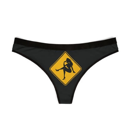 Chic women's thong with a bold silhouette graphic in a luxurious black fabric, perfect for adding a cheeky touch to intimate apparel.