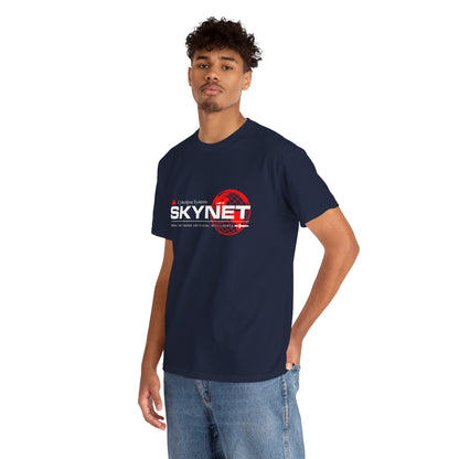 Funny Skynet Terminator Graphic Cotton Tee Shirt featuring a bold design capturing the iconic Shynet logo for men and women.