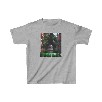 Sophisticated Kids Heavy Cotton Incredible Hulk T-Shirt in a subtle grey with a bold Hulk print - a perfect blend of comfort and superhero flair.