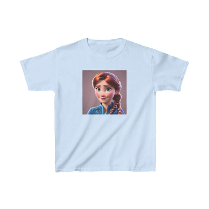 Kids Frozen Anna Heavy Cotton T-Shirt in soft light blue, showcasing a delightful Anna design perfect for young fans.
