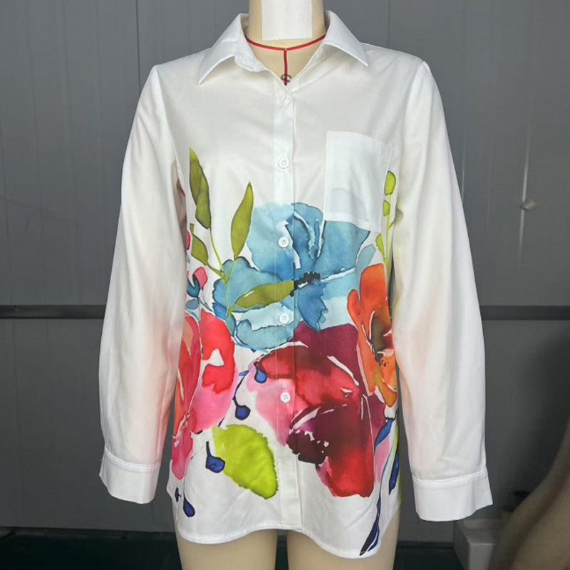 Trendy Women's Notch Lapel Long Sleeve Blouse featuring a beautiful Floral Print, the ultimate choice for luxury Spring&Fall outfits.