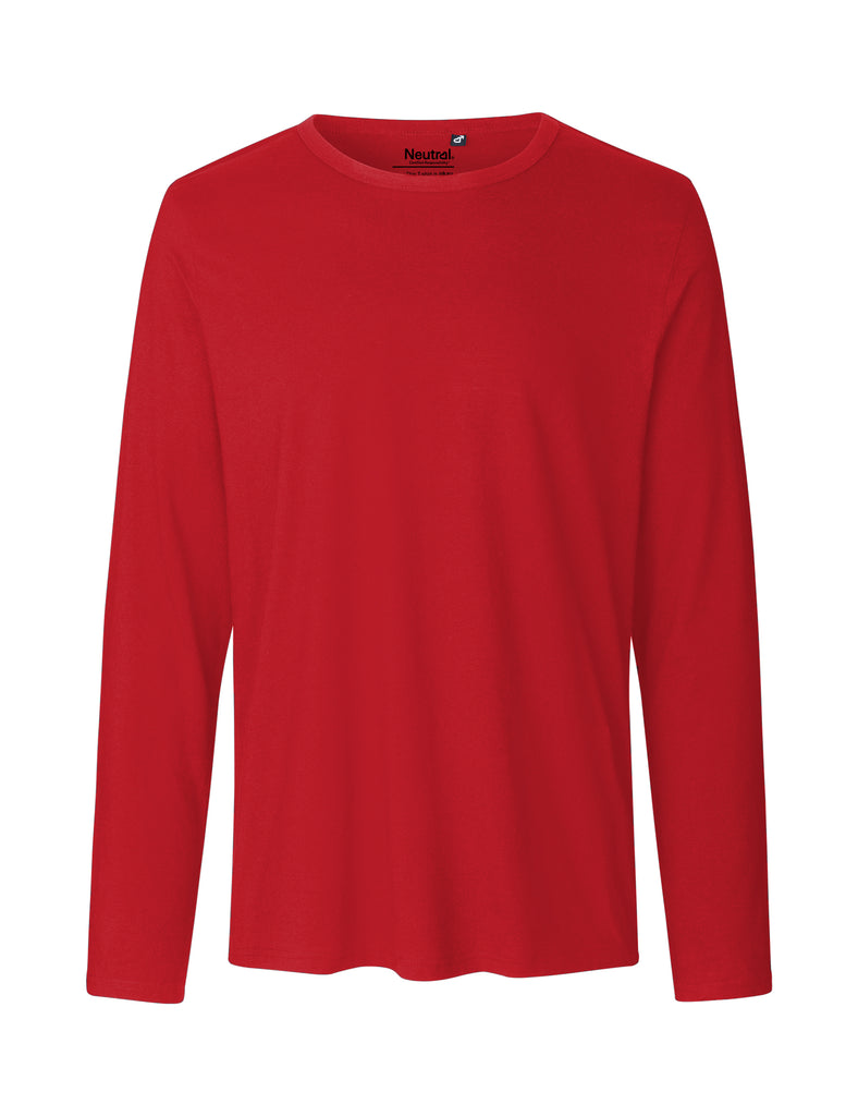 Luxury Fairtrade Organic Combed Cotton Long Sleeve T-Shirt for Men, showcasing an eco-friendly relaxed fit and soft texture.