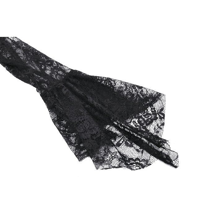 Close-up of intricate lace texture and rhinestone embellishments on the Carys Gothic dress by Dark in Love.