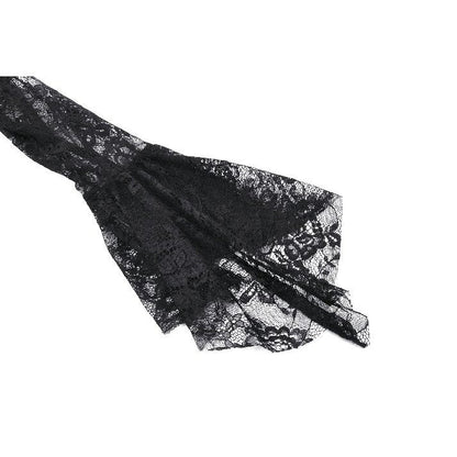 Close-up of intricate lace texture and rhinestone embellishments on the Carys Gothic dress by Dark in Love.