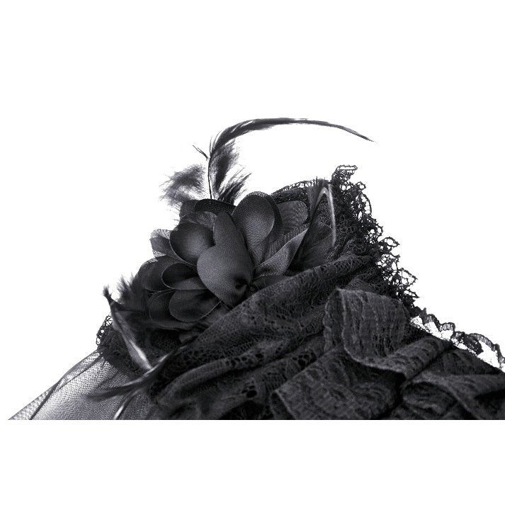 Close-up of the off-shoulder neckline and delicate lace trim of the Millicent Black Tulle Dress by Dark in Love.