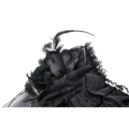 Close-up of the off-shoulder neckline and delicate lace trim of the Millicent Black Tulle Dress by Dark in Love.