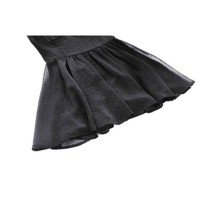 Detailed close-up of the Dark in Love Greta Gothic Dress, highlighting the sheer mesh fabric and stylish lace-up design for a luxurious gothic look.