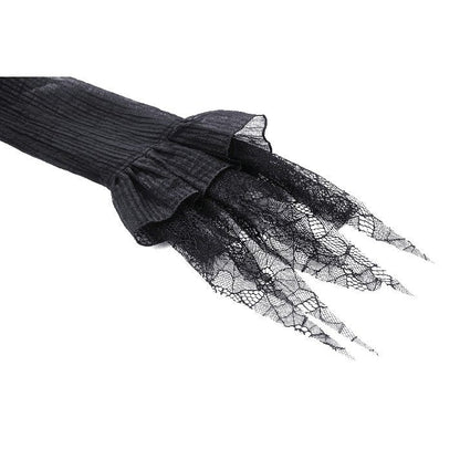 Close-up view of the exquisite lace fabric of the Dark in Love Harlow Maxi Dress, highlighting its luxurious texture and gothic charm.